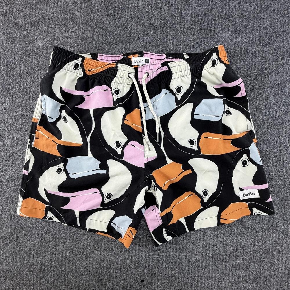 Duvin Swim Shorts Mens Large Toucan Bird Swim Trunks Lined Quick Dry Tropical